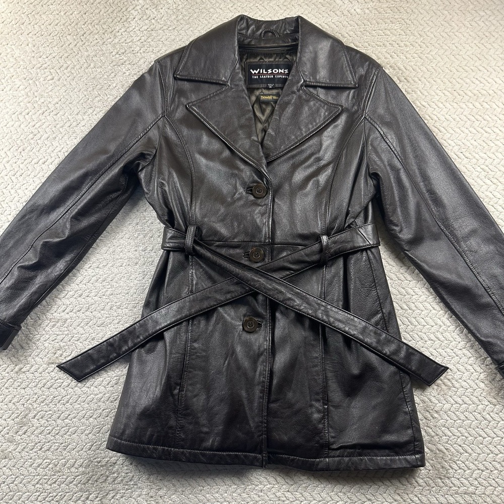 Wilsons‎ Leather Jacket Women's Medium Dark Brown Mid Belted Boho Chic 90's Y2K - Picture 3 of 16